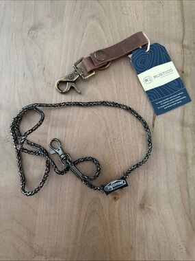 Rustico Brown Leather Key Clip with Braided Black/Brown Lanyard